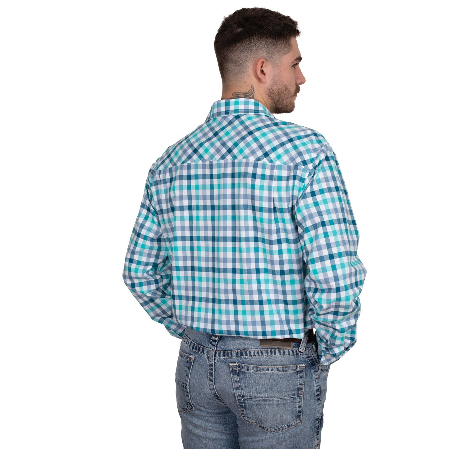 Just Country Men's Austin Full Button Workshirt - Turquoise/ Deep Teal Check - MWLS2530