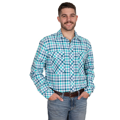 Just Country Men's Austin Full Button Workshirt - Turquoise/ Deep Teal Check - MWLS2530
