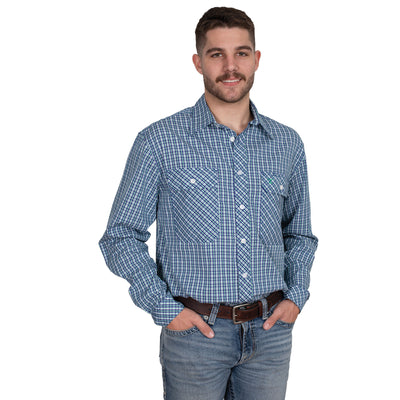 Just Country Men's Austin Full Button Workshirt - Navy/Ivy Green Check MWLS2531