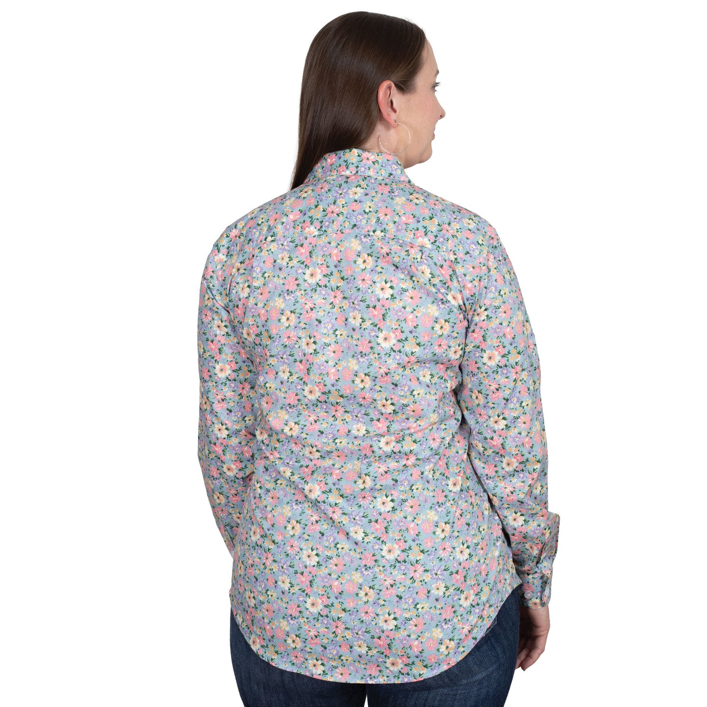 Just Country Women's Abbey Full Button Workshirt - Winter Sky Blue Floral WWLS2547