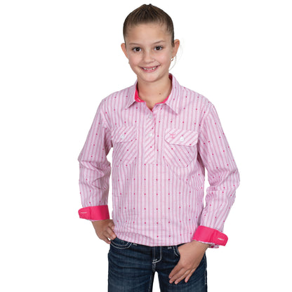 Just Country Girls Harper Half Button Workshirt - White/ Hot pink Stripe GWLS2543