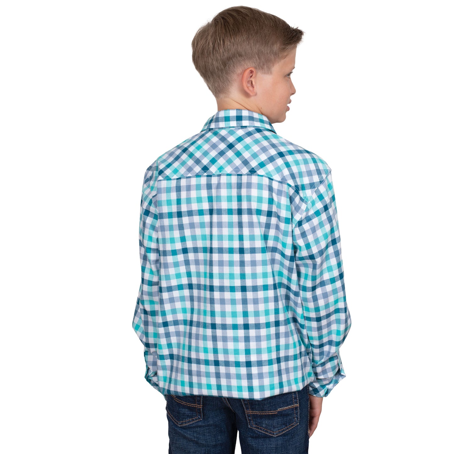 Just Country Boys Brayden Half Button Workshirt - Turquoise/ Deep Teal Check