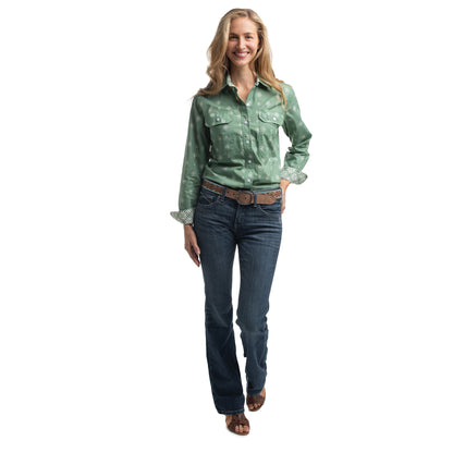 Just Country Women's Abbey Full Button Shirt  - Eucalyptus & White