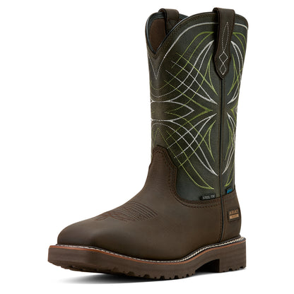 Ariat Men's Activator Waterproof Steel Toe Work Boot - Dark Brown/Green