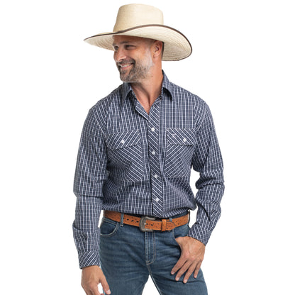 Just Country Men's Austin Full Button Long Sleeve Print Workshirt - White, Navy & Grey Check