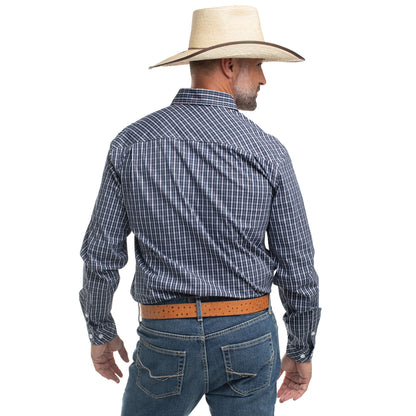 Just Country Men's Austin Full Button Long Sleeve Print Workshirt - White, Navy & Grey Check