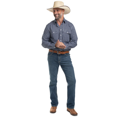 Just Country Men's Austin Full Button Long Sleeve Print Workshirt - White, Navy & Grey Check