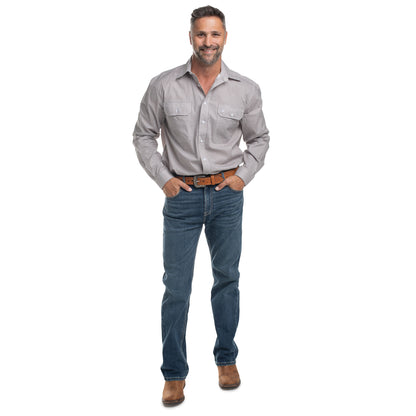 Just Country Men's Austin Full Button Long Sleeve Print Workshirt - Smoke Grey & White Mini Check