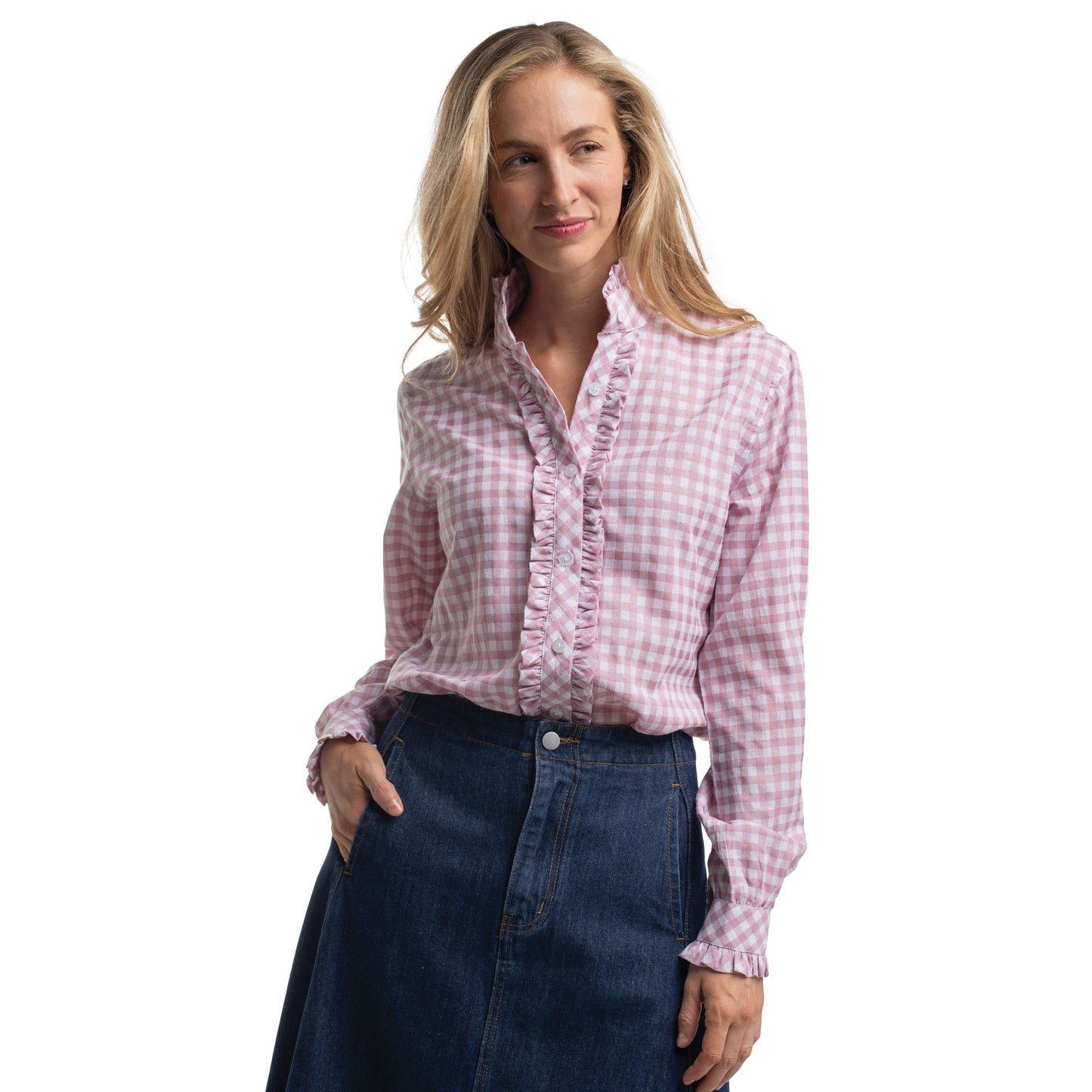 Just Country Women's Abbey Frills Full Button - Berry & White Check