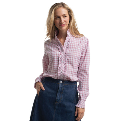 Just Country Women's Abbey Frills Full Button - Berry & White Check