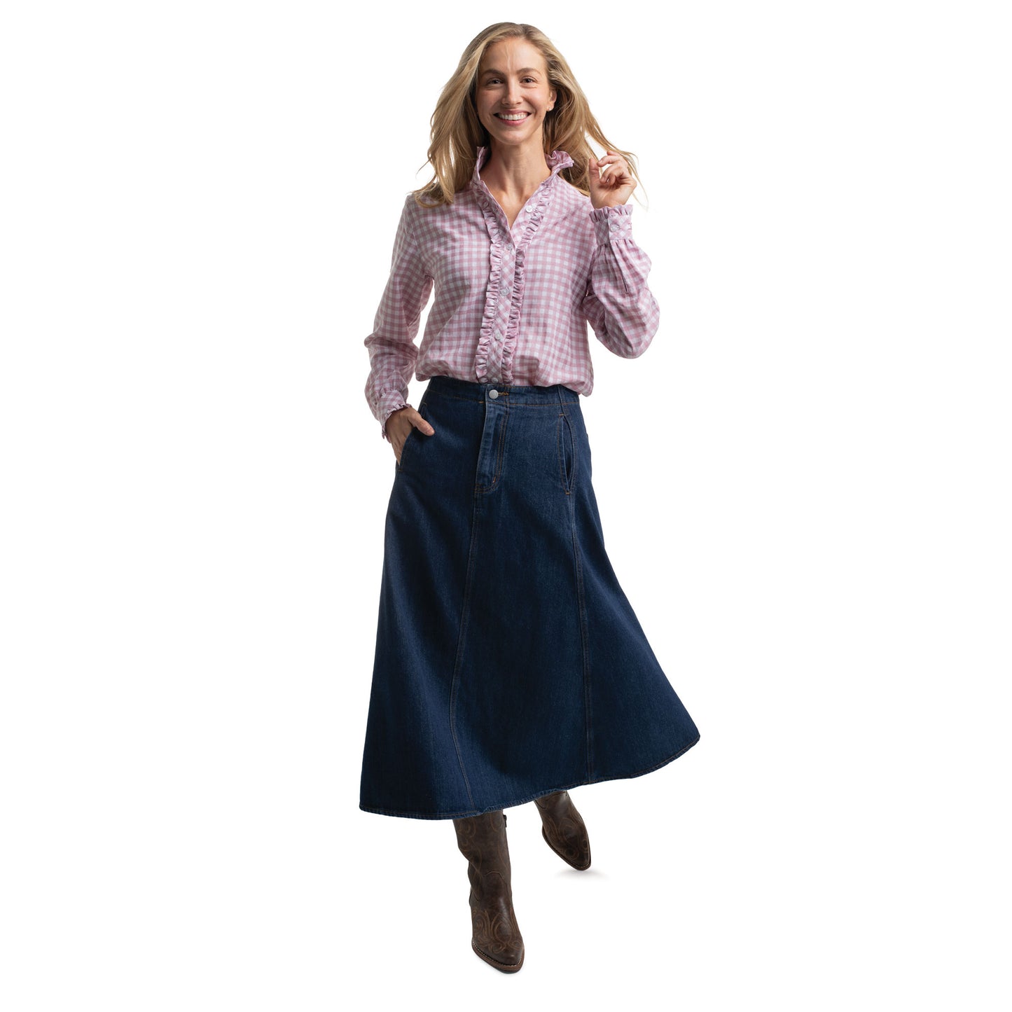 Just Country Women's Abbey Frills Full Button - Berry & White Check