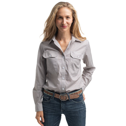 Just Country Women's Abbey Full Button Shirt  - Smoke Grey & White Mini Check