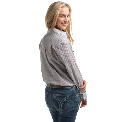 Just Country Women's Abbey Full Button Shirt  - Smoke Grey & White Mini Check