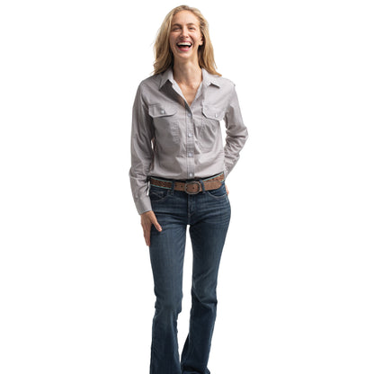 Just Country Women's Abbey Full Button Shirt  - Smoke Grey & White Mini Check