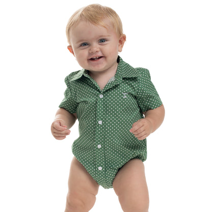 Just Country Infant Frankie Short Sleeve Full Button Jumpsuit -  Eucalyptus & White Mini Spots