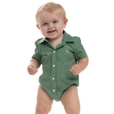Just Country Infant Frankie Short Sleeve Full Button Jumpsuit -  Eucalyptus & White Mini Spots