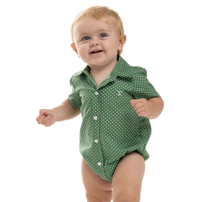 Just Country Infant Frankie Short Sleeve Full Button Jumpsuit -  Eucalyptus & White Mini Spots