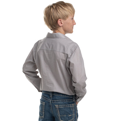 Just Country Boy's Brayden Half Button Workshirt - Smoke Grey & White Mini Check