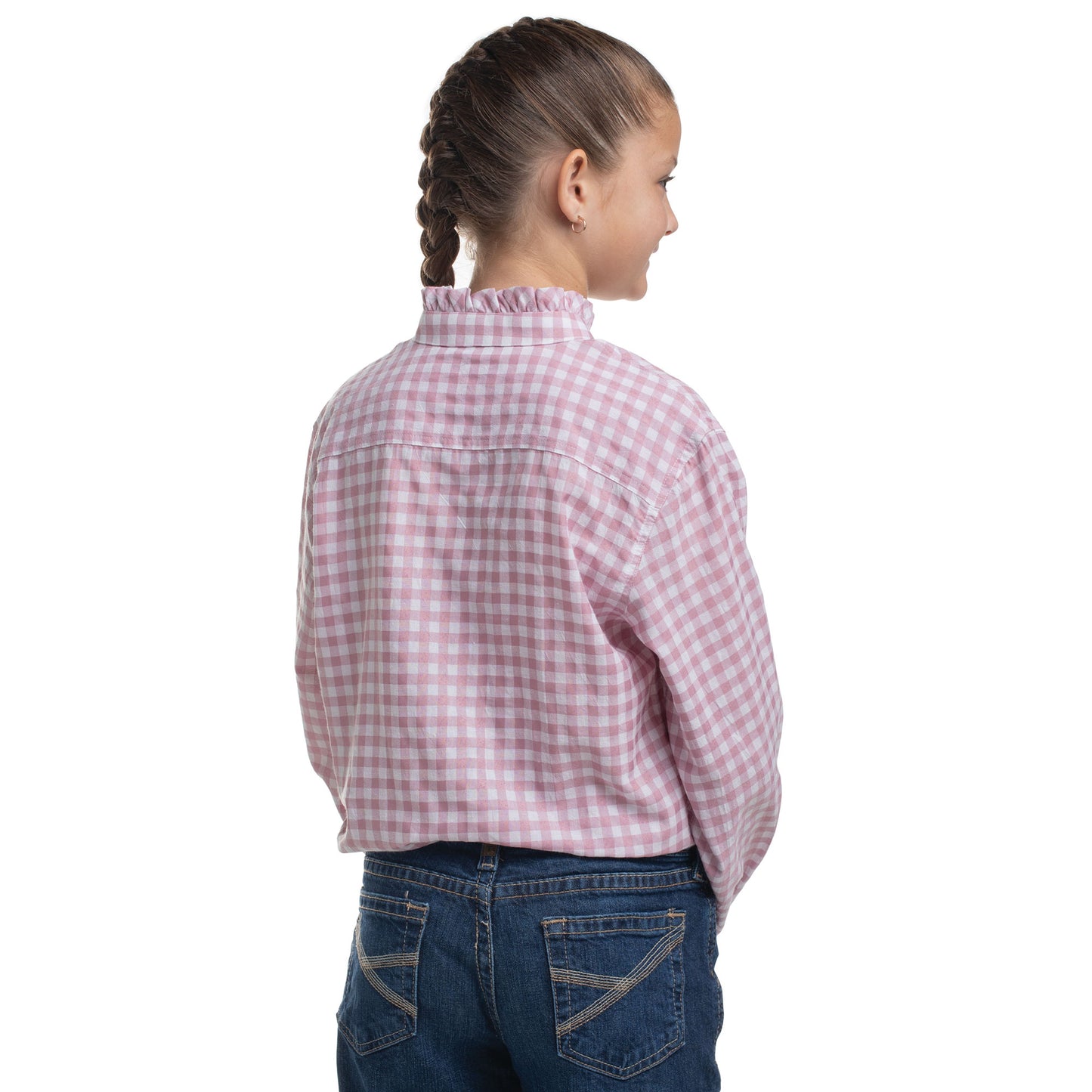 Just Country Girl's Gracie Frills Full Button Workshirt - Berry & White Check