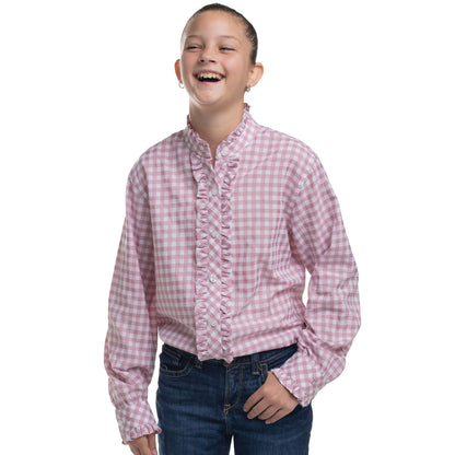 Just Country Girl's Gracie Frills Full Button Workshirt - Berry & White Check