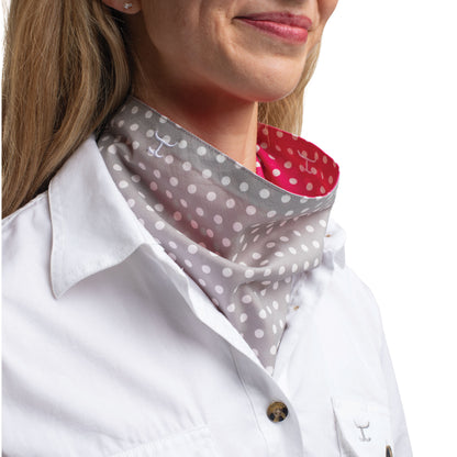 Just Country Carlee Doubled Sided Scarf - Smoke Grey & White Polka Dots /Raspberry & White Polka Dots