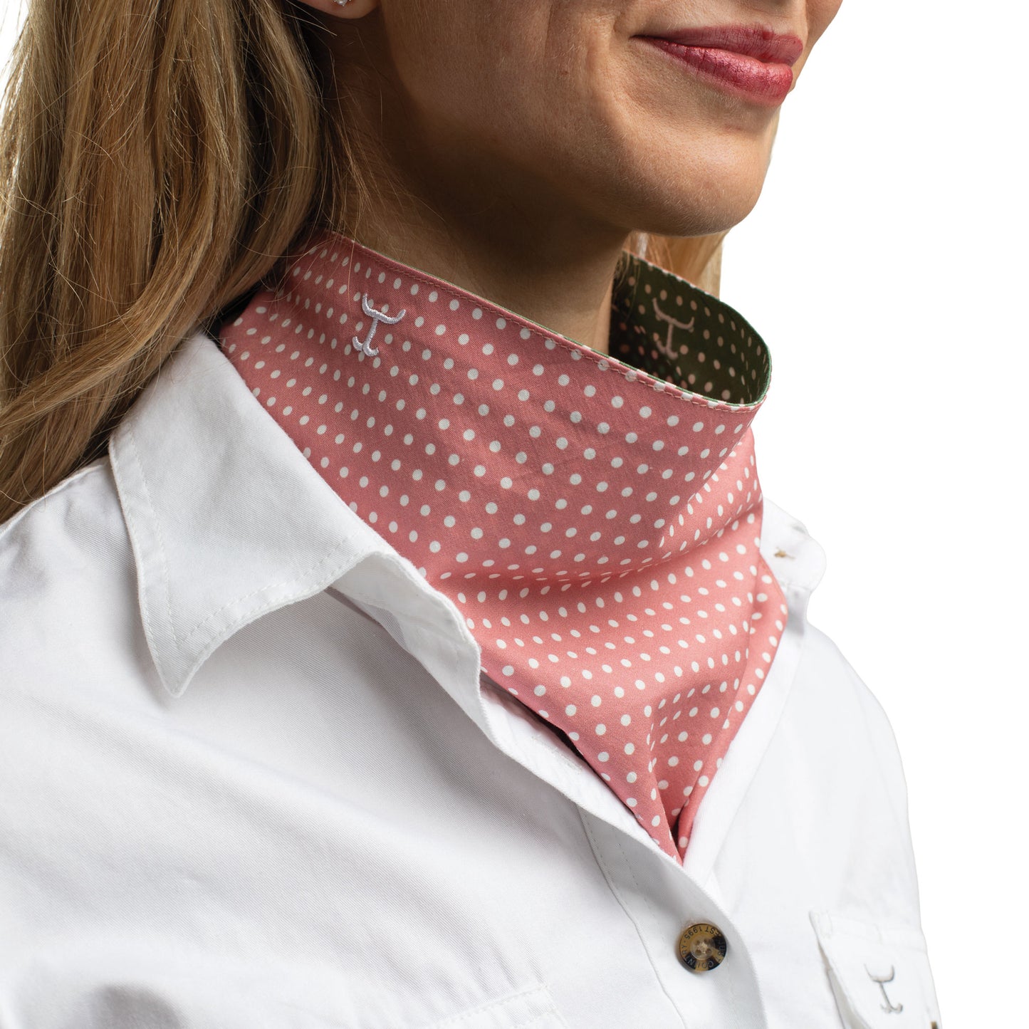Just Country Carlee Doubled Sided Scarf -Eucalyptus & White Mini Spots/Rosewater & White Spots