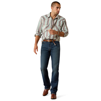 Ariat Men's Retro Hesperus Fitted Snap Long Sleeve Shirt - Aquifer Plaid