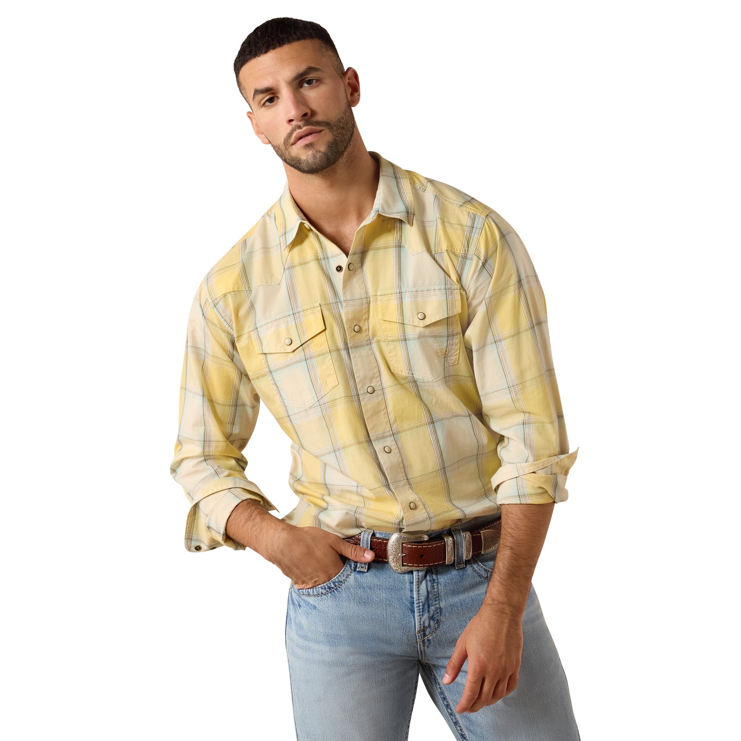 Ariat Men's Retro Hux Fitted Snap Long Sleeve Shirt - Chai Tea Plaid