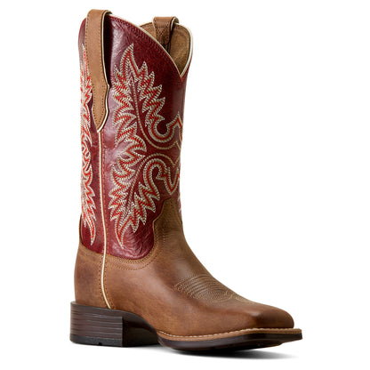 Ariat Women's Canyon Point Wide Square Toe Western Boot - Desert Sand/Heart Throb Red