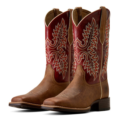 Ariat Women's Canyon Point Wide Square Toe Western Boot - Desert Sand/Heart Throb Red