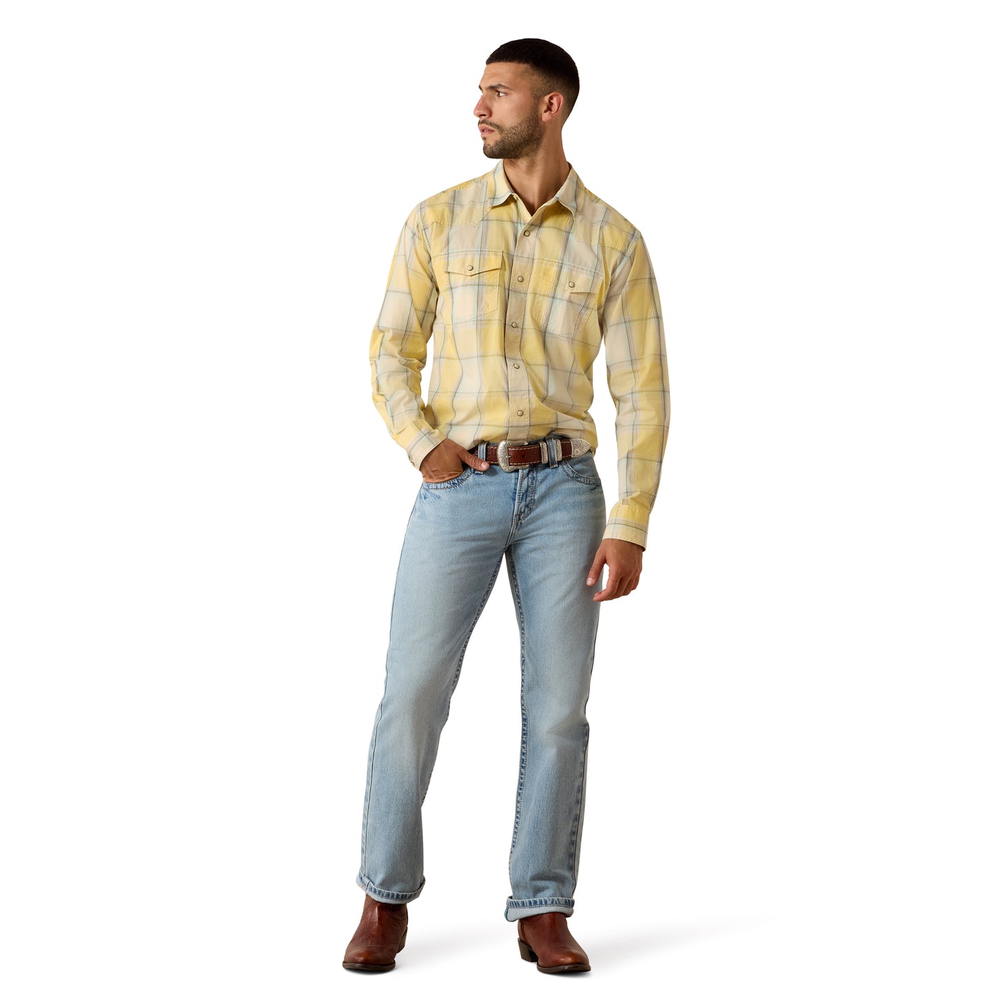 Ariat Men's Retro Hux Fitted Snap Long Sleeve Shirt - Chai Tea Plaid