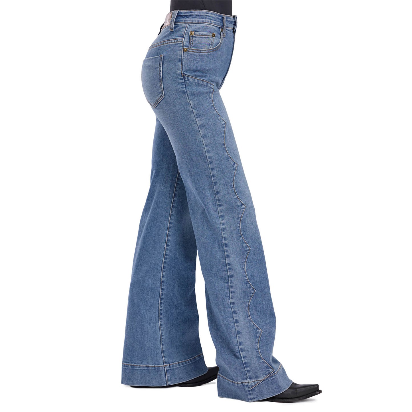 Tin Haul Women's Denim 870 Claire Seam Yoke Wide Leg Plain Blue - 10-054-0870-4002