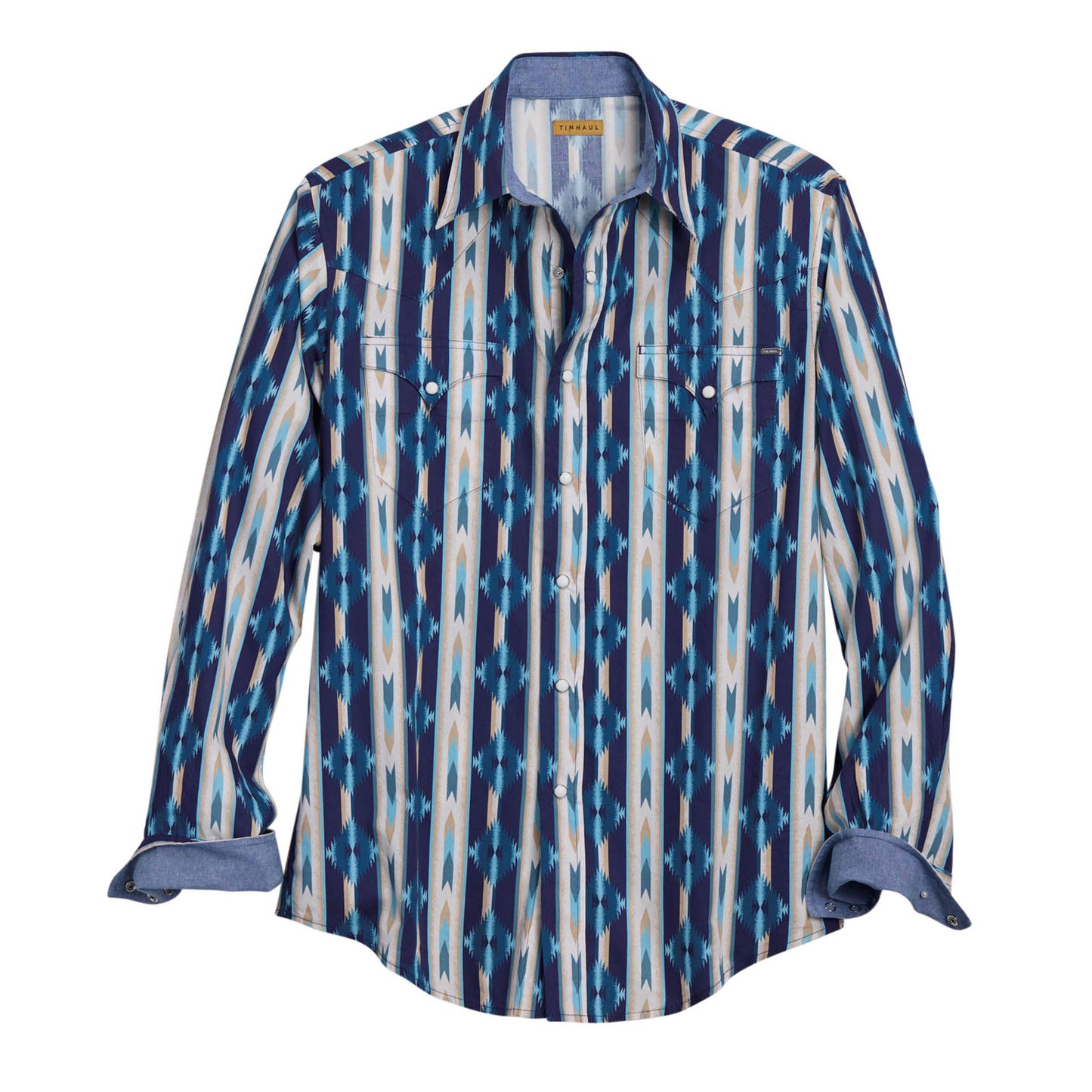 Tin Haul Men's Collection Long Sleeve Vertical Aztec Print - Blue 10-001-0068-0406