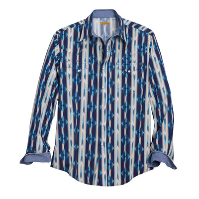 Tin Haul Men's Collection Long Sleeve Vertical Aztec Print - Blue 10-001-0068-0406