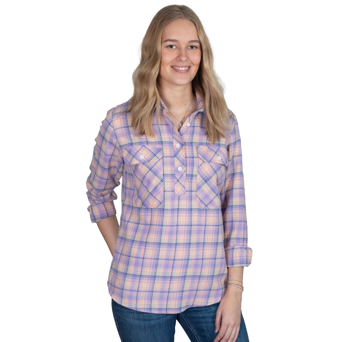 Just Country Women's Jahna Flannel Long Sleeve Shirt - Orchid/Peach
