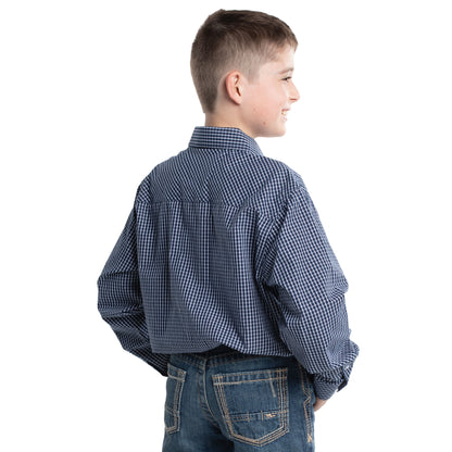 Just Country Boy's Brayden Half Button Workshirt - Patriot Blue & White Check BWLS2671