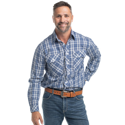 Just Country Men's Austin Full Button Long Sleeve Print Workshirt - Royal Blue & White Plaid