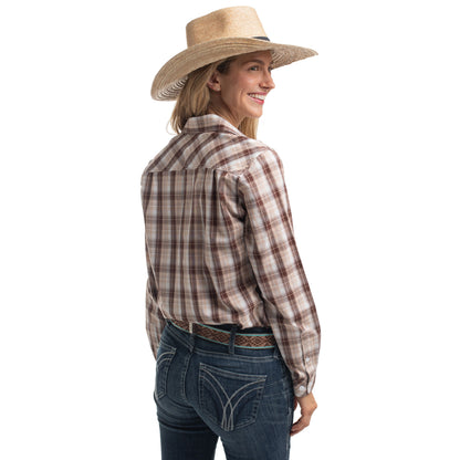 Just Country Women's Abbey Full Button Shirt  -  Tan, Chocolate & White Plaid