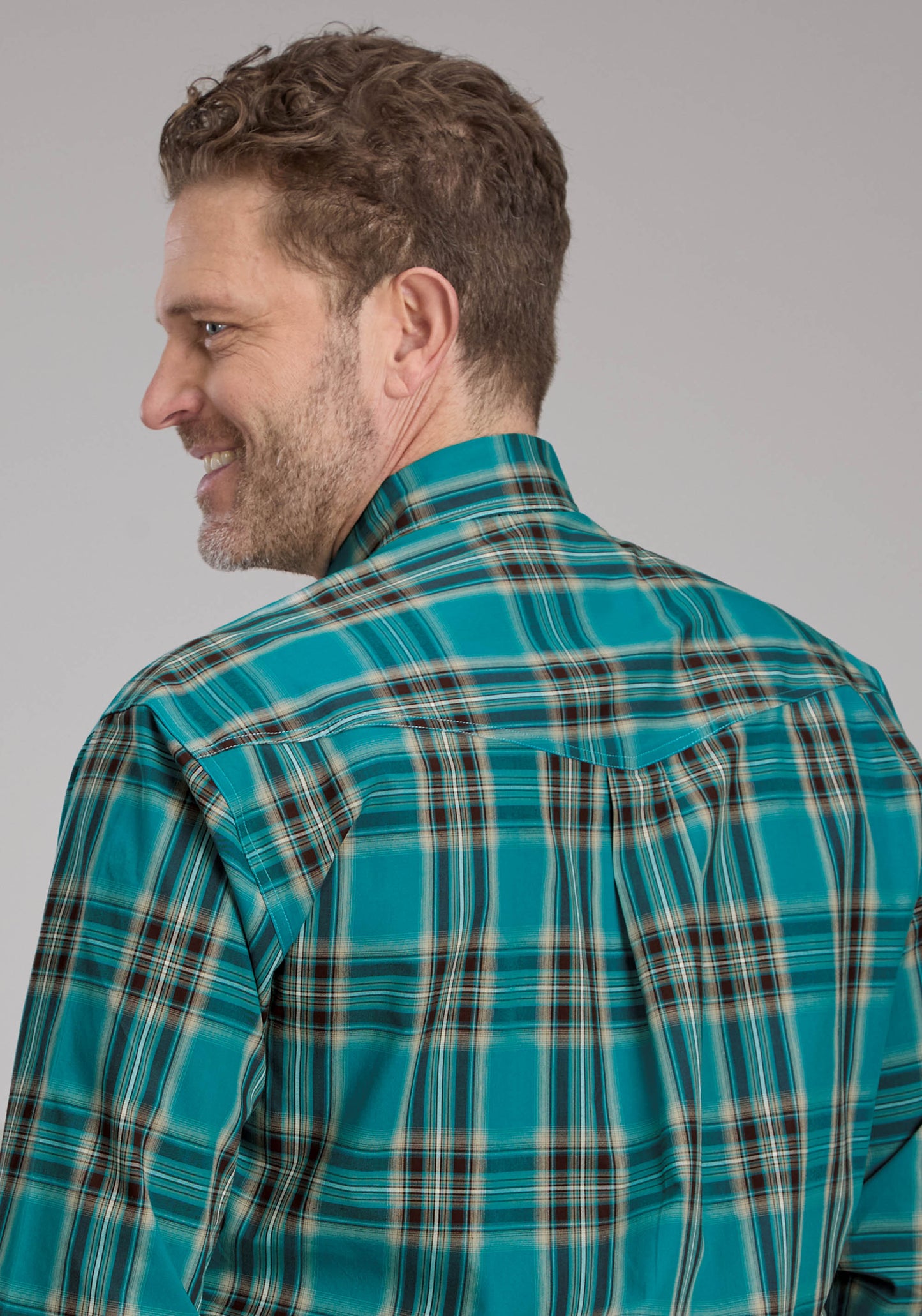 Roper Mens Amarillo Collection Long Sleeve Shirt Plaid Green