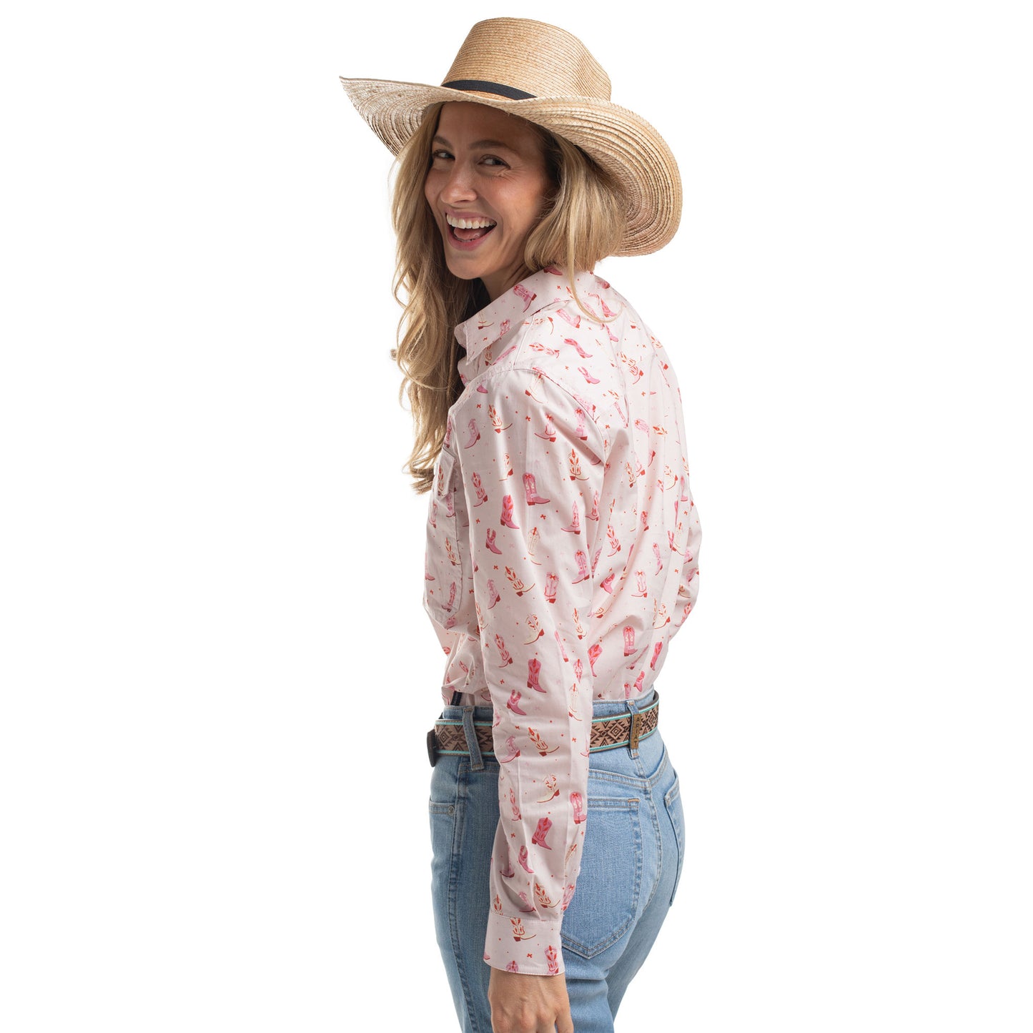 Just Country Women's Georgie Half Button Workshirt - Baby Pink Boots