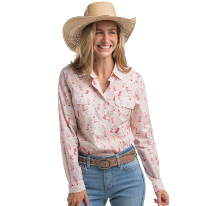 Just Country Women's Georgie Half Button Workshirt - Baby Pink Boots