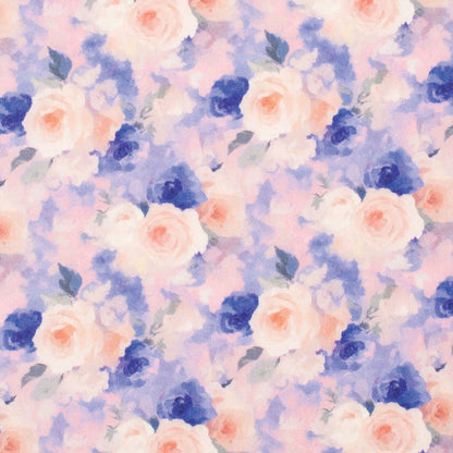 Just Country Women's Georgie Half Button Workshirt - Blue & Baby Pink Watercolour Roses