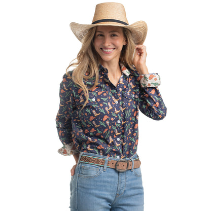 Just Country Women's Abbey Full Button Shirt  -  Navy Western Boots