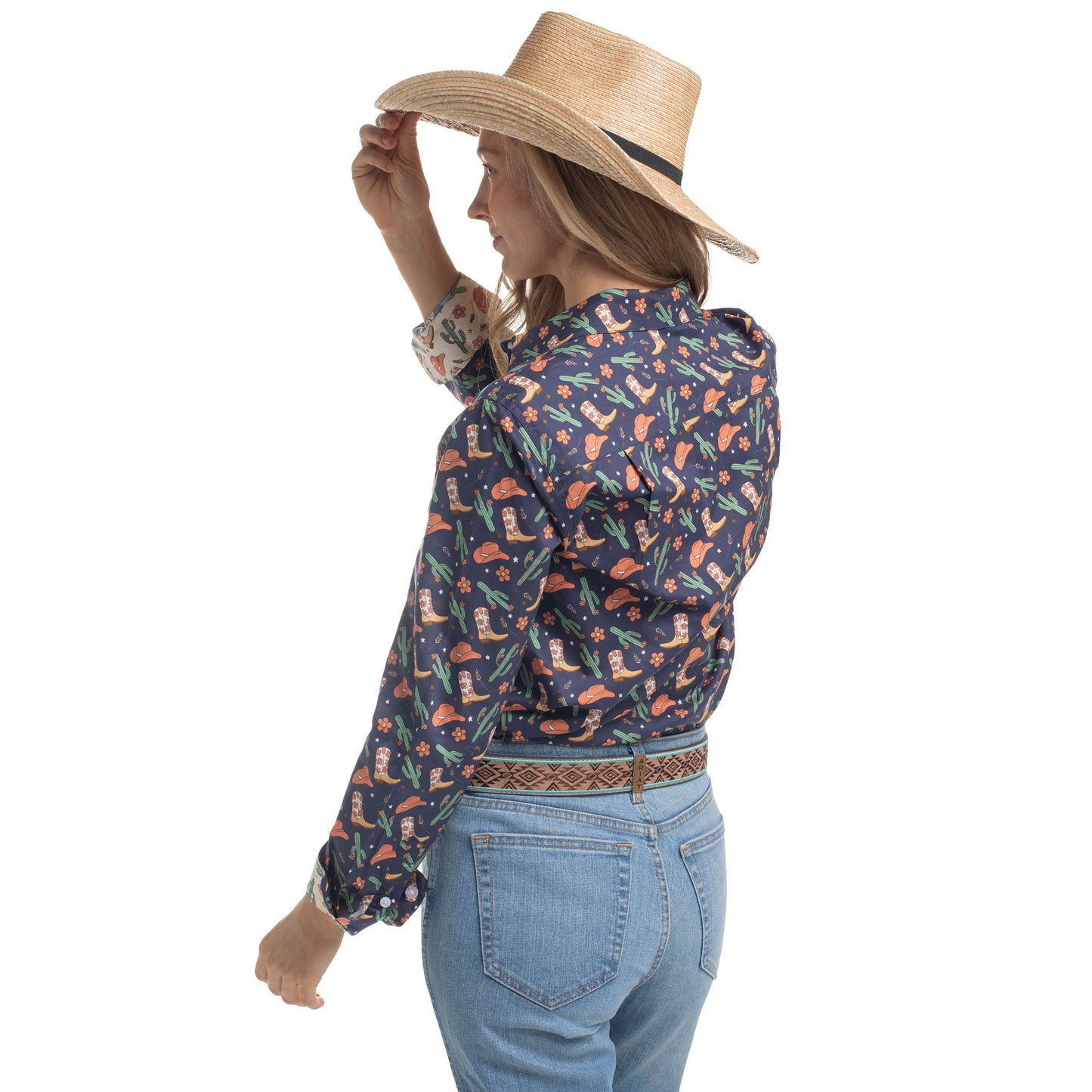Just Country Women's Abbey Full Button Shirt  -  Navy Western Boots