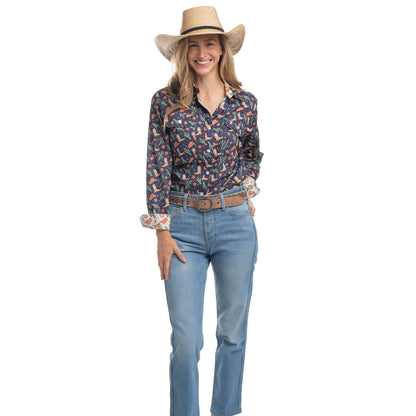 Just Country Women's Abbey Full Button Shirt  -  Navy Western Boots