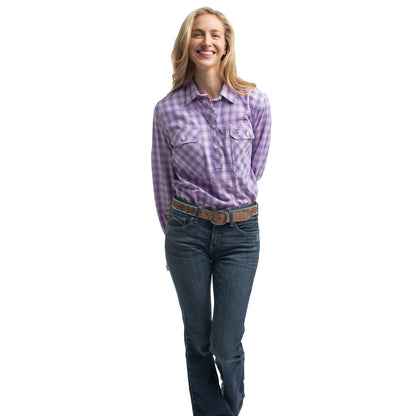 Just Country Women's Georgie Half Button Workshirt - Orchid & Royal Blue Check