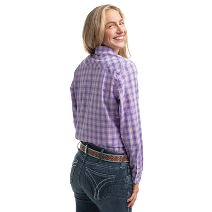 Just Country Women's Georgie Half Button Workshirt - Orchid & Royal Blue Check