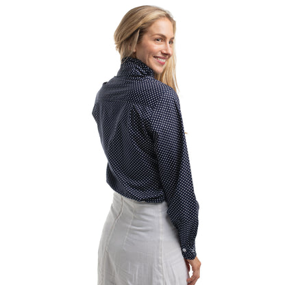 Just Country Women's Abbey Frills Full Button Shirt  - Navy & White Mini Spots