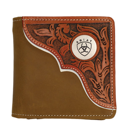 Ariat BiFold Wallet - Tooled Overlay Mahogany/Tan