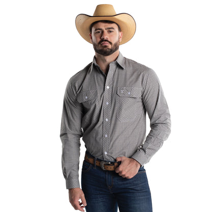 Just Country Men's Austin Full Button Workshirt - Moon Mist & White Check MWLS2669